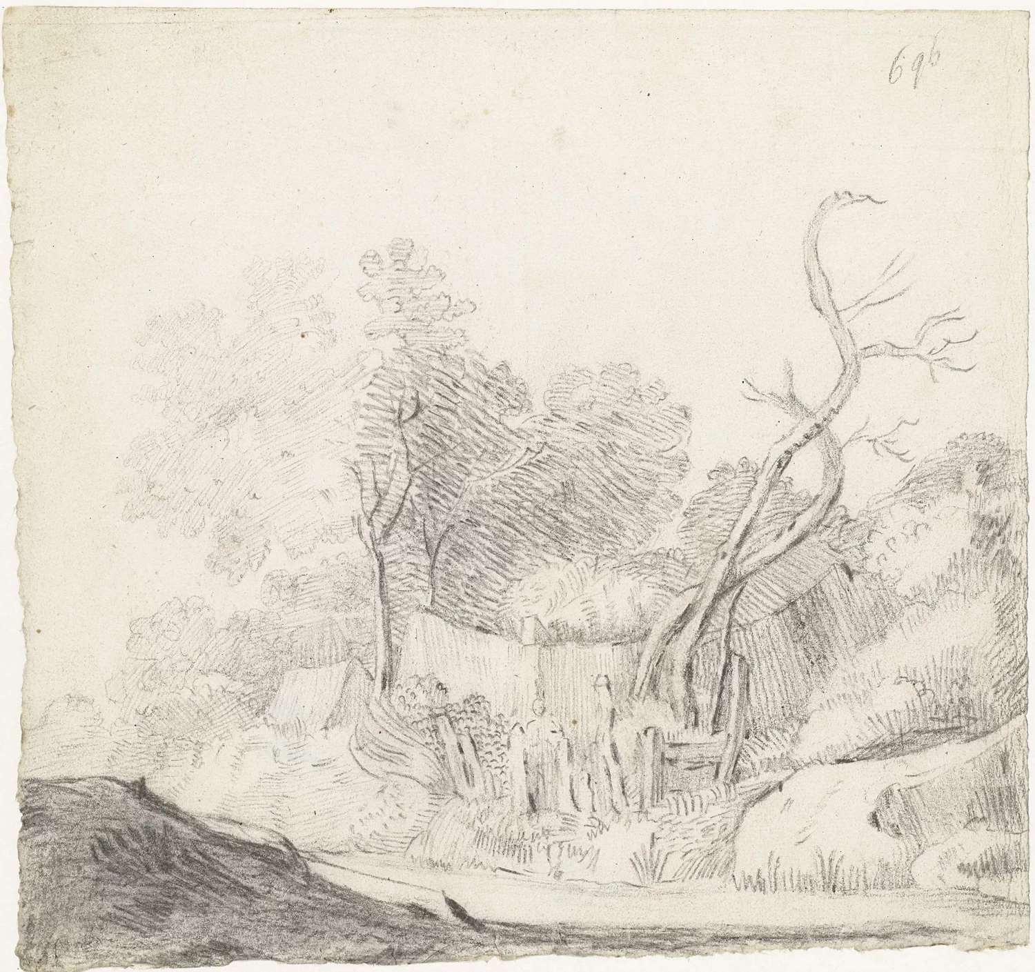 Paesaggio con casa tra gli alberi